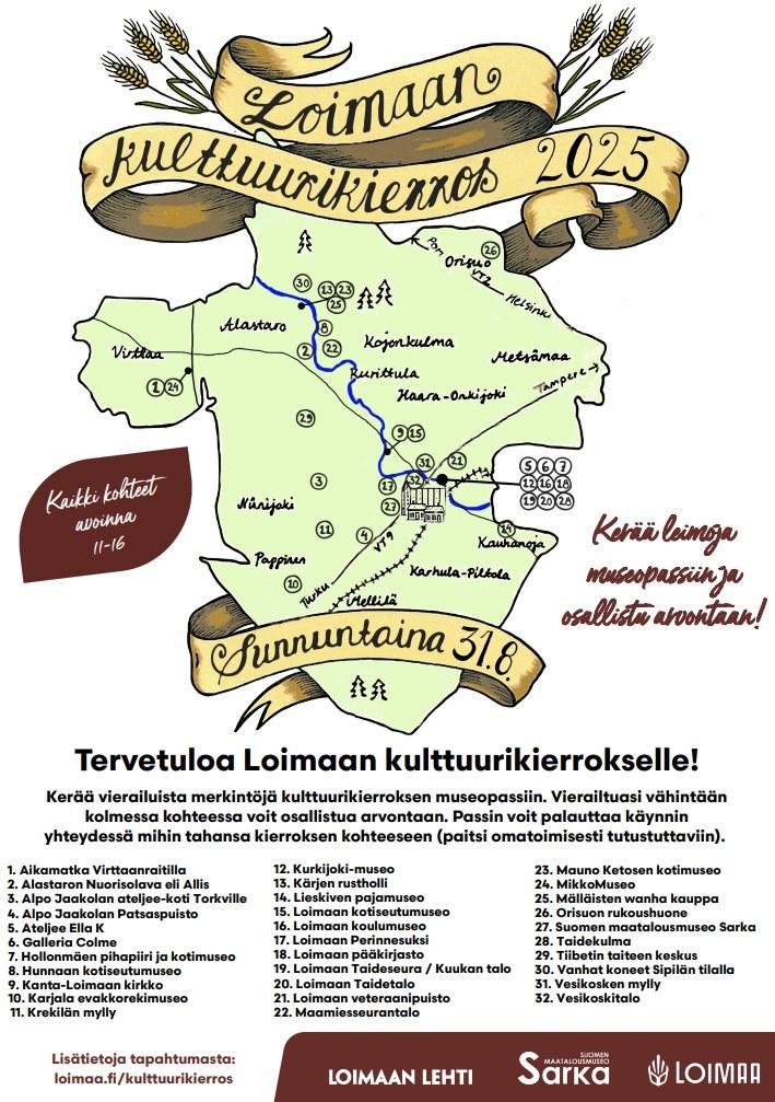 Loimaan kulttuurikierros -tapahtuman kartta, Sunnuntaina 31.8.
